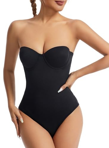 FEOYA Body modellante da donna per controllo della pancia, senza spalline, body modellante con reggiseno modellante e spalline rimovibili, schiena bassa, gilet dimagrante