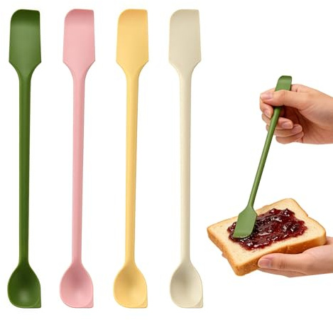 KLINNA Lot de 4 Mini Spatules en Silicone, Grattoir de Cuisine Double Face pour Flacons Étroits, Confiture, Soins de Beauté, Crèmes, Spatules en Silicone Réutilisables, Idéal pour Récipients