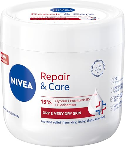 NIVEA Repair & Care Intensive Cream (400ml), Deeply Hydrating Hand, Face, and Body Cream, Dry Skin Moisturiser for 72H Protection and Hydration, Ideal Moisturiser for Very Dry Skin