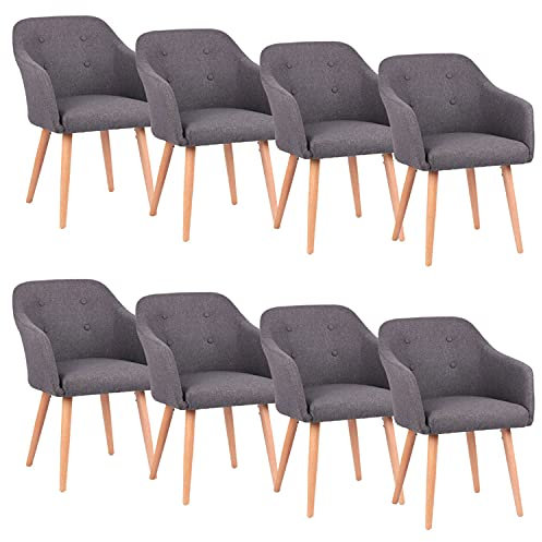 Kingpower Stühle Esszimmerstühle Armlehnstuhl Polsterstuhl Stoff Sessel mit Armlehne Echtholz Stuhlbeine in 2er, 4er, 6er, 8er Set, Auswahl:8 Sessel - dunkelgrau