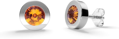 TIABELLE – Ohrstecker LUNA aus Titan mit funkelnden Swarovski® Zirconias – Silberfarbene Ohrringe für Damen – allergenfrei & hautverträglich – Handmade in Germany (7,6mm ø | Topaz)