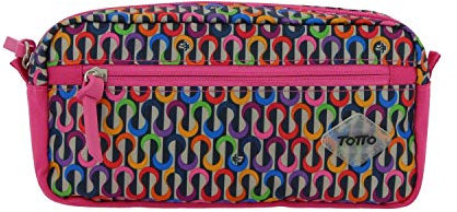 TOTTO - Estuche Escolar Pequeño, Modelo Laus, Medidas 12 x 23.5 x 7.5 cm, Compartimento Principal y Bolsillo Delantero con Cremallera, Práctico y Resistente, Estampado Multicolor