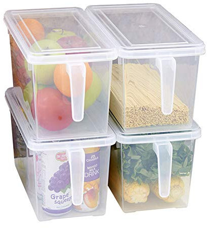 MineDecor - Paquete de 4 recipientes de plástico de 4,5 L, organizador cuadrado de almacenamiento de alimentos, organizador de refrigerador, organizador de refrigerador, contenedores de cocina con