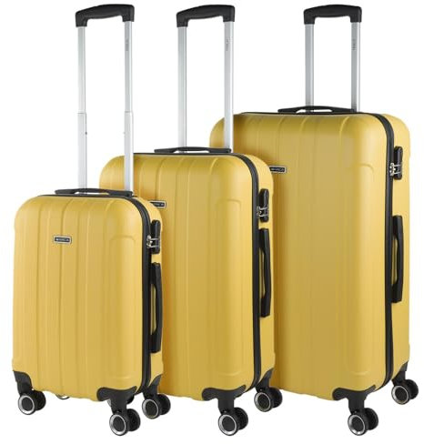 ITACA - Maletas de Viaje Rígidas ABS - Maleta de Viaje Cabina, Maleta Mediana y Maleta Grande - Asa Telescópica, 4 Ruedas Giratorias y Candado de Combinación, Amarillo, 55 cm + 63 cm + 73 cm
