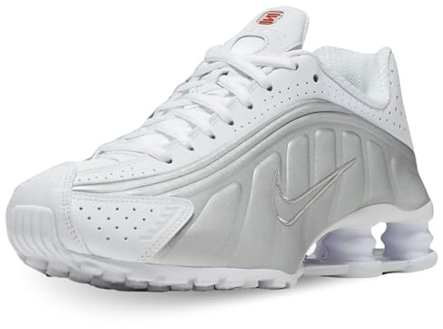 Nike Damen Shox R4 Sneaker, Mehrfarbig (White/White/Metallic Silver/Max Orange 000), 41 EU