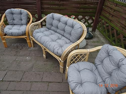 EIN Set Kissen für Ratan und passend für die meisten Dieser Art von Rattanmöbeln. 2 Sessel + Sofa. Hergestellt aus Baumwolle und POLYURETHAN-Schaum-GRANULAT (Grau)