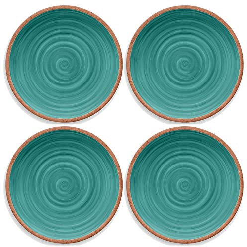 Lot de 4 assiettes rustiques en mélamine Turquoise