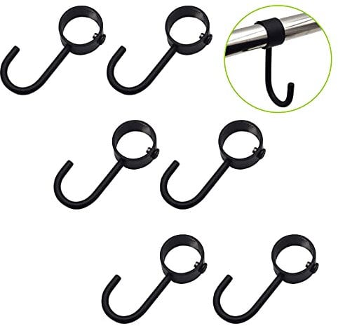 UFURMATE Rail Sliding Hooks, 6Pcs Black Kitchen Storage, Stainless Steel Hanging Pot Bar, Utensil Hanging, Removable Rail (Dia 25mm)