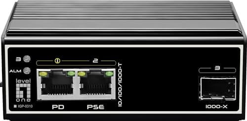 LevelOne IGP0310 Switch, 3 Porte, Gigabit Ethernet, SFP, Poe+, Nero, 101mm x 36mm x 65mm, 0.35kg