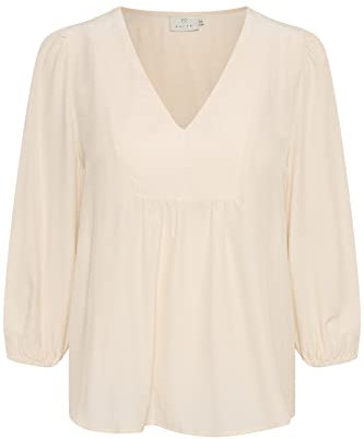 KAFFE Damen Women's, V-Neck Gathered Details, Lange Ärmel Bluse, Sand Dollar, XS