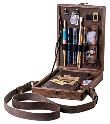 DEWU Writers mensajero madera, bolsa mensajero, herramientas multiusos para artistas y cajas almacenamiento cepillos, bolsa cartero portátil madera vintage hecha a mano