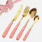 SensiSel 16pc Pink Ceramic Handles Gold Mirror Polished Smooth Edges Stainless Steel Cutlery Set Knife/Fork/Spoons Dishwasher Safe - Gift Boxed
