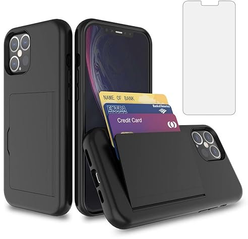 Asuwish Phone Case for iPhone 12 Pro Max 6.7 with Screen Protector Cover and Credit Card Holder Stand Slim Hybrid Cell Accessories iPhone12promax 5G i 12s Plus iPhone12 12pro Promax Women Men Black