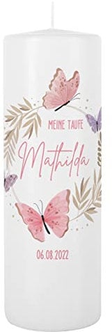 Striefchen® Taufkerze, 25 cm Höhe, verschiedene Motive, mit Ihren Wunschdaten personalisiert Schmetterlinge