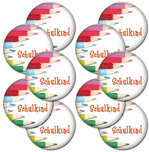 Kiwikatze 3|5|10 oder EINZELN Button Schulkind Buntstifte Ansteckbutton zum Schulanfang Schule Einschulung Junge Geschenk Schulstart Kalender Countdown