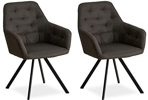Homestyle4u 2348, 2er Set Esszimmerstühle Stuhl Sessel Wohnzimmer Küchenstuhl Polsterstuhl mit Armlehne Grau