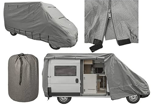 Abdeckplane Wohnwagen und Kastenwagen mit Reißverschlüssen, atmungsaktiv, wasserfest und UV-beständig 655x210x227 Wohnwagenschutzhülle kompatibel für FIAT Ducato 630 (X250/X290)