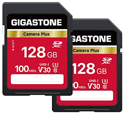 Gigastone 128GB 2-Pack SD Card, Camera Plus, V30 U3 SDXC Memory Card High Speed UHD Video Compatible with Canon Nikon Sony Panasonic Digital Camera, with 2 Mini case