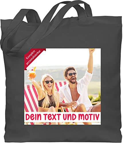 Baumwolltasche - eigenem Bild - Eigenes Foto Geschenk I - Unisize - Dunkelgrau - tasche für kita kindergarten stofftasche selbst drucken photo beutel taschen bedrucken kindergartentasche