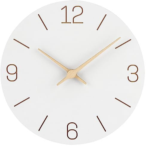 Warminn MDF Holz Wanduhr Ohne TickgeräUsche Lautlos Modern 30cm Quarz Groß Batterie Betriebene Wanduhr Einfach zu Lesen für Zimmer Zuhause KüChe Schlafzimmer BüRo Schule (Weiß)
