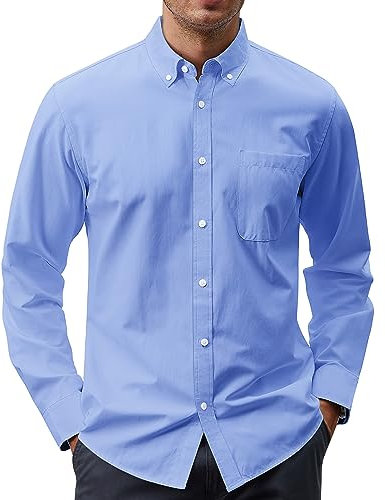 J.VER Herren Oxford Hemd Solid Casual Button Down Kragen Hemden Langarm Kleid Shirts mit Tasche, Blau, 6X-Groß