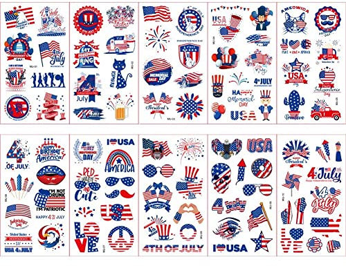Baokuan 4. Juli Temporäre Tattoos Patriotischer Dekorationen Aufkleber, Rot Weiß Blau Amerikanische Flagge Independence Day Party Supplies