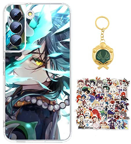 Genshin Impact Hülle für Samsung Galaxy S22 Anime Spiel Xiao Handyhülle [Mit Schlüsselbund und 50pcs Aufkleber] Cartoons Transparent Silikon Case Hülle für Samsung Galaxy S22