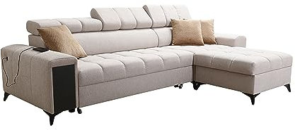 Ecksofa mit Schlaffuntkion und Bettkasten, Wohnlandschaft Gonti L-Form oder U-Form zur Auswahl, XXL Sofa Schlafsofa Gesteppt, modernes Ecksofa 26 (Seite rechts, Gonti I Mini)