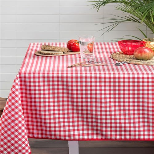 Homemaison - Tischdecke, rechteckig, Vichy-Karo, Rot und Weiß, Polyester, schmutzabweisend, knitterfrei, ideal für Küche oder Esszimmer, 145 x 240 cm, Mehrfarbig