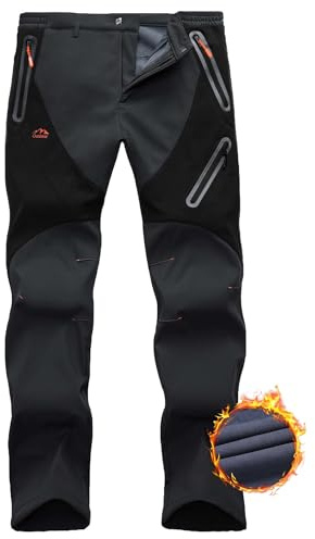 Pantaloni Uomo Sci Neve Impermeabili Softshell con Fodera in Pile per Snowboard, Escursionismo, Zip Gamba