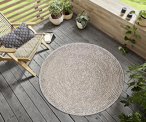 Hanse Home Desert In- und Outdoor Teppich Rund – Runder Outdoorteppich Modern Wetterfest & Wasserfest Flachgewebe Außenteppich für Wohnzimmer, Flur, Terrasse, Garten, Balkon – Creme Beige, 120cm