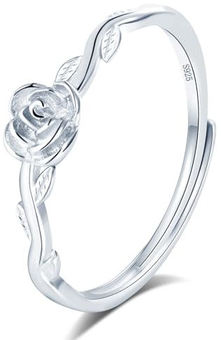 VIKILEE Anello da donna in argento 925, anello con fiori, misura regolabile per anello di fidanzamento della