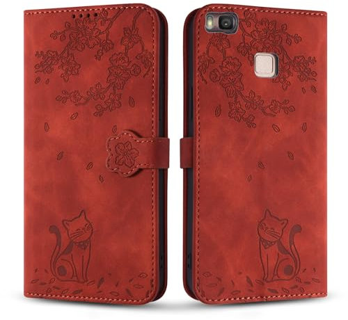 Vaitasy Custodia per Huawei P9 Lite, Anti Graffio Pelle PU Cover con Magnetico Folio Protettiva Custodia per P9 Lite - Gatto Caffè