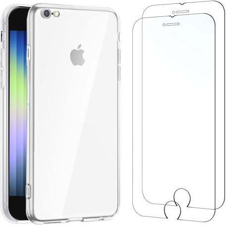 NEW'C Cover per iPhone SE 2020, iPhone SE 2022 Gel TPU in silicone ultra trasparente e 2 × vetro temperato per iPhone SE 2020, iPhone SE 2022, Pellicola proteggi schermo