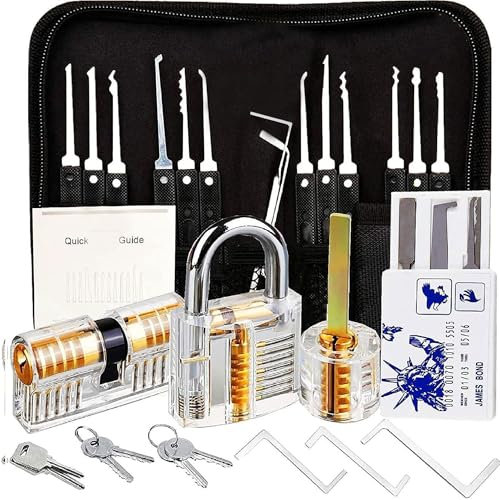 XFLYP 35PCS Lock Picking Set, Lock Pick Set with 3 Transparent Training Locks and Manual and Zip Case with Leather Bag for Lockpicking, Extractor Tool for Beginner and Pro Locksmiths