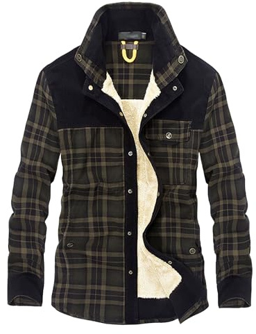 ZDJSWJ Veste à carreaux Casual en polaire pour hommes Chemise en flanelle warm button down jacket Veste épaisse doublée en laine Sherpa