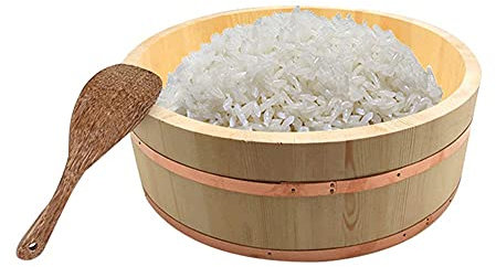 Samnuerly Wooden Sushi Rice Bowl Korean Rice Mixing Tub Bucket with Wood Spoon for Restaurant Home Kitchen,72x16cm