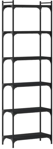 vidaXL Bücherregal, Bücherschrank mit 6 Böden, Regal mit verstellbaren Beinen, Standregal Aktenregal Büroregal, Schwarz Holzwerkstoff