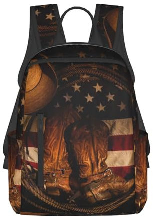 TRESILA Zaino da scuola per ragazze e ragazzi, stile casual, per uomini e donne, zaino da viaggio, università, lavoro, Bandiera americana con stivali da cowboy, Taglia unica