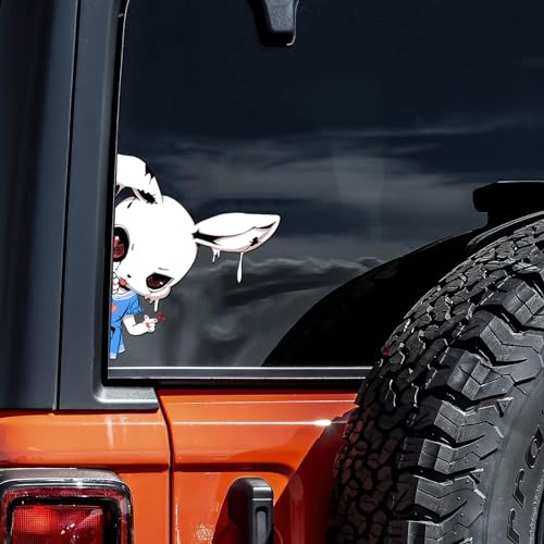 Nouiroy Gothic Rabbit Peeking Aufkleber für Autos Doppelseitig Lustig Gruselig Auto Aufkleber Gothic Rose Schmetterling Wasserdicht Vinyl Aufkleber Dunkel Gothic Dekor Aufkleber für Auto Fenster