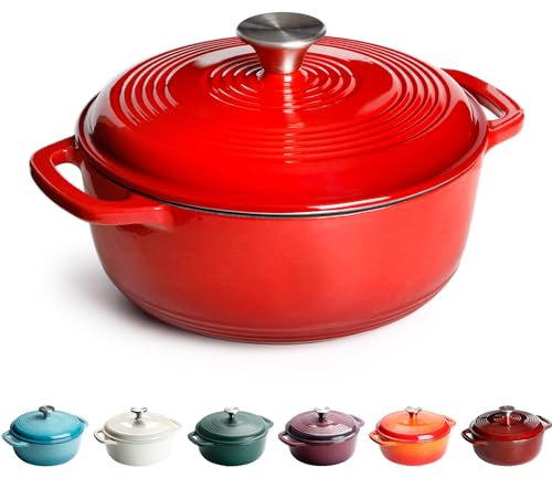 Cast Iron Dutch Oven, 22cm 3L 4.3kg - Round, Heavy-duty Cast Iron Casserole Dish With Lid, Non-Stick Enameled Dutch Oven for All Cooktops (Red)