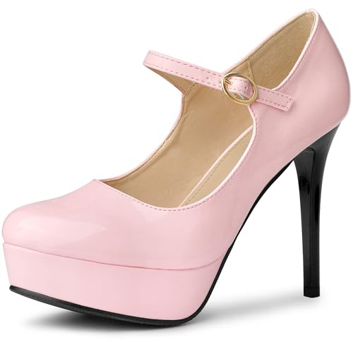 Allegra K Décolleté da donna con plateau, punta tonda, cinturino alla caviglia, tacco alto, rosa, 40 EU
