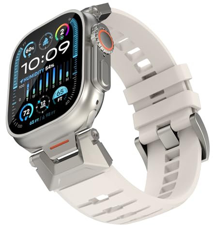 Bouixel Fluororubber - Correa compatible con Apple Watch Ultra 2/Ultra Band de 49 mm, 45 mm, 44 mm, 42 mm, correa deportiva transpirable con conectores de acero inoxidable, 42mm/44mm/45mm/49mm, Goma