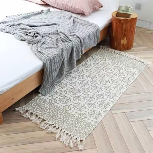 Baumwollteppiche, schwarz-weiß, getuftet, handgewebt, mit Quaste, maschinenwaschbar, Baumwollteppich, Läufer, kleiner Überwurf, Teppich für Wohnzimmer, Schlafzimmer, Küche, Eingangsbereich, Türmatte