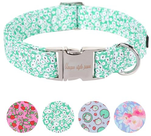 Unique style paws Sommer Hundehalsband mit Fliege Grün Geschirre Halsbänder & Leinen für Fliegenhalsband Weiße Blume Hund Breit Dog Collar Zughalsband Geschenke für Kleine Mittlerer Große Hunde L