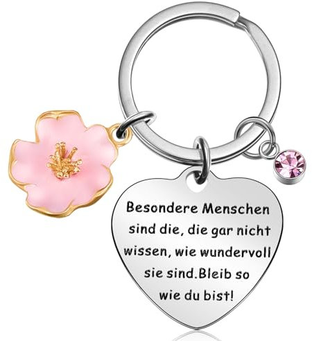 Otuuz Geschenke für Frauen Freundin Inspirierender Schlüsselanhänger Besondere Menschen Schlüsselanhänger mit Einem Rosa Diamantanhänger und Blume für Schwester Kollegin Ehefrau Mutter