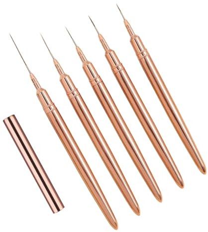 JAMAKALA 5 Pcs Detail Nail Brushes,Fine Nail Art Brush Set,Thin Nail Art Brushes Pen,Painting Nail Art Brushes for Long Lines,DIY & Professional Use,Brush Dotting Tool,7MM/9MM/11MM/15MM/25MM (Gold)