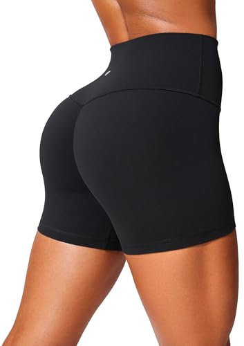 CRZ YOGA Butterlift Damen Scrunch Butt Lifting Gym Shorts - 10cm Push Up Booty Biker Shorts Hoch Taille Radlerhose Yoga Kurze Sportshorts Schwarz 36