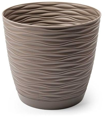 Acan Tradineur - Maceta Redonda con Plato - Diseño Wind (Ø 27 cm) - Fabricado en plástico - Ideal parajardín Exterior, terraza o balcón - Color Surtido