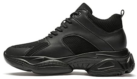 TUMAHE Mesh Elevator Schuhe Für Männer Schnürhöhe Erhöhen Freizeit-Sneaker Atmungsaktiver Höhenverbessernder Sporttrainer,8cm Black,44 EU